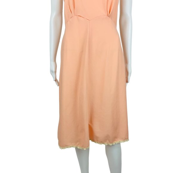 Vintage 70s Peach Dress Slip Handmade Lace Trim Lingerie - Picture 5 of 10
